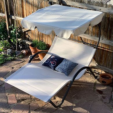 Sunnydaze Sling Fabric Double Outdoor Chaise Lounge Bed with Canopy - Beige