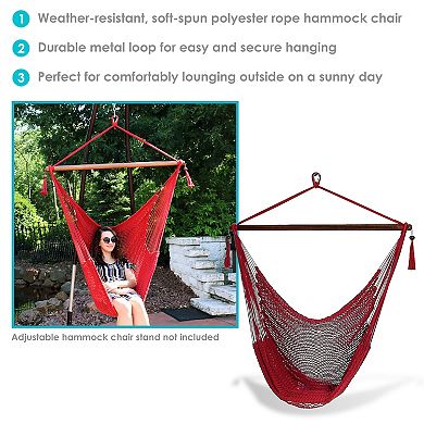 Sunnydaze Extra Large Polyester Rope Hammock Chair and Spreader Bar - Red