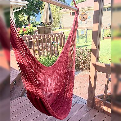 Sunnydaze Extra Large Polyester Rope Hammock Chair and Spreader Bar - Red