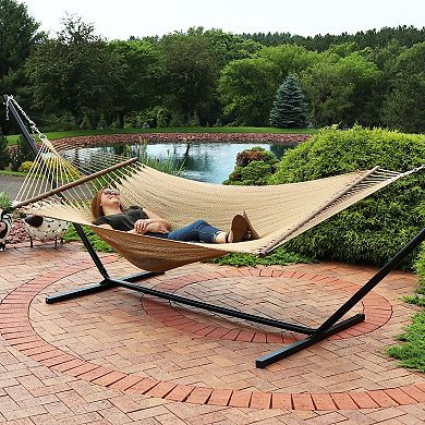 Sunnydaze Double Polyester Rope Hammock with 15' Steel Stand
