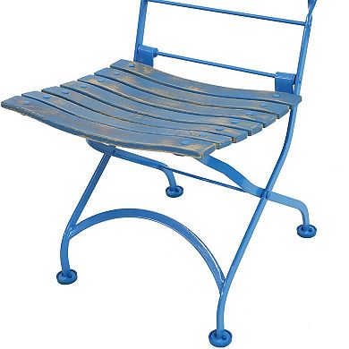 Sunnydaze Cafe Couleur Chestnut Folding Bistro Chair - Blue - Set of 4