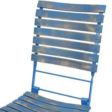 Sunnydaze Cafe Couleur Chestnut Folding Bistro Chair - Blue - Set of 4