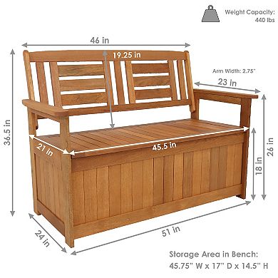 Sunnydaze 2-Person Meranti Wood with Teak Oil Finish Storage Bench - 51 in