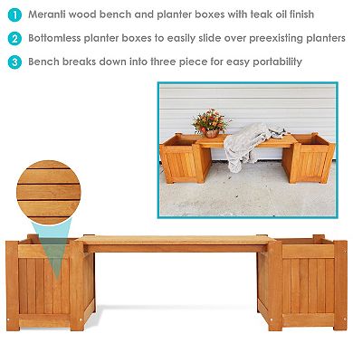 Sunnydaze Meranti Wood Outdoor Bench with Planter Boxes