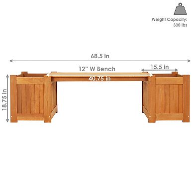 Sunnydaze Meranti Wood Outdoor Bench with Planter Boxes