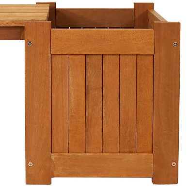 Sunnydaze Meranti Wood Outdoor Bench with Planter Boxes