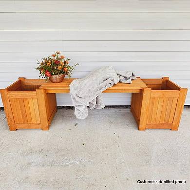 Sunnydaze Meranti Wood Outdoor Bench with Planter Boxes