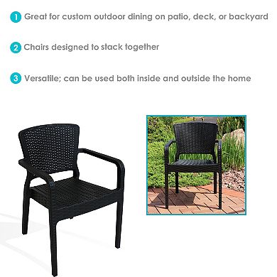 Sunnydaze Segonia Plastic Stackable Dining Armchair - Black - Set of 2
