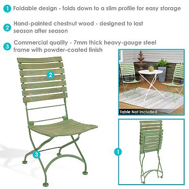 Sunnydaze Cafe Couleur Chestnut Folding Bistro Chair - Green - Set Of 2