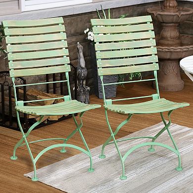 Sunnydaze Cafe Couleur Chestnut Folding Bistro Chair - Green - Set Of 2