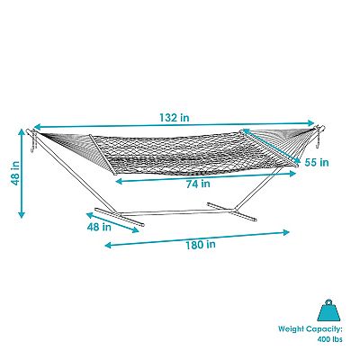 Sunnydaze 2-Person Polyester Rope Hammock with Steel Stand - Brown
