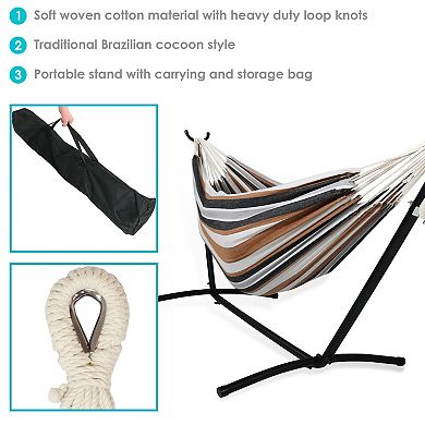 Sunnydaze Double Brazilian Hammock with Stand and Carrying Case