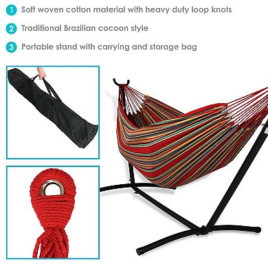 Sunnydaze Double Brazilian Hammock with Stand and Carrying Case