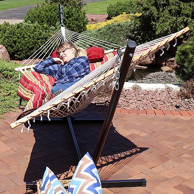 Sunnydaze Rope Hammock with Pad and Pillow Set and 12' Stand