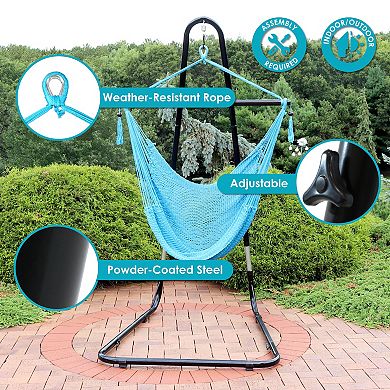 Sunnydaze Extra Large Hammock Chair with Adjustable Steel Stand - Sky Blue