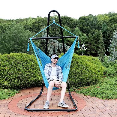 Sunnydaze Extra Large Hammock Chair with Adjustable Steel Stand - Sky Blue