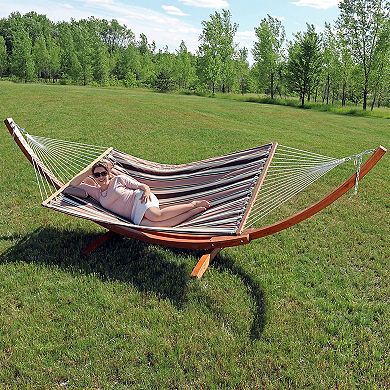 Sunnydaze Quilted Polyester Hammock with 13' Arc Wood Stand