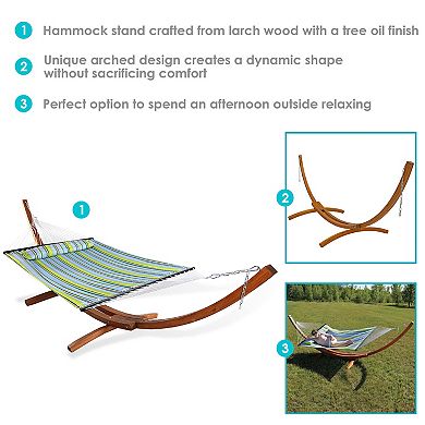 Sunnydaze Quilted Polyester Hammock with 13' Arc Wood Stand