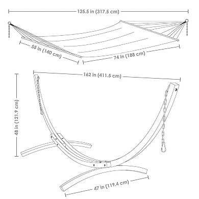 Sunnydaze Quilted Polyester Hammock with 13' Arc Wood Stand
