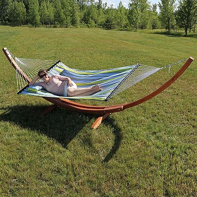 Sunnydaze Quilted Polyester Hammock with 13' Arc Wood Stand