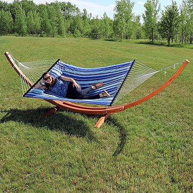 Sunnydaze Quilted Polyester Hammock with 13' Arc Wood Stand