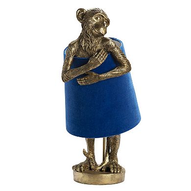 Chester Gold-Tone Monkey Lamp with Blue Velvet Shade