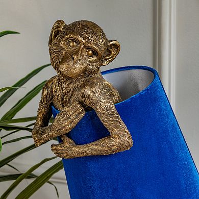 Chester Gold-Tone Monkey Lamp with Blue Velvet Shade
