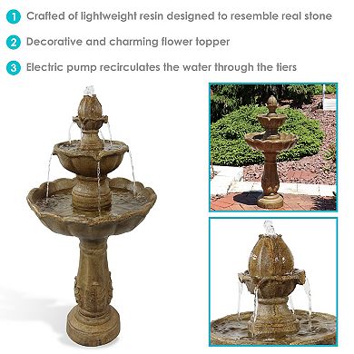 Sunnydaze Blooming Flower Resin Outdoor 2-Tier Water Fountain