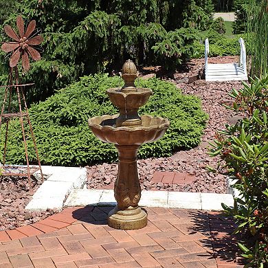 Sunnydaze Blooming Flower Resin Outdoor 2-Tier Water Fountain