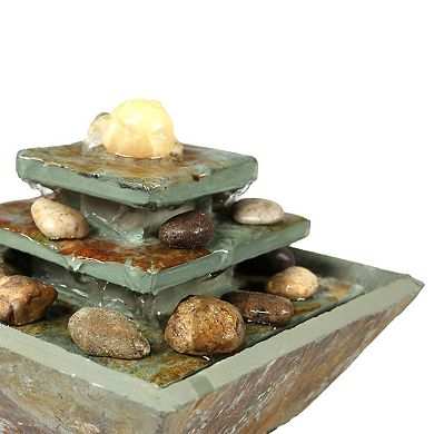 Sunnydaze Ascending Slate Indoor Water Fountain with LED Light - 8 in