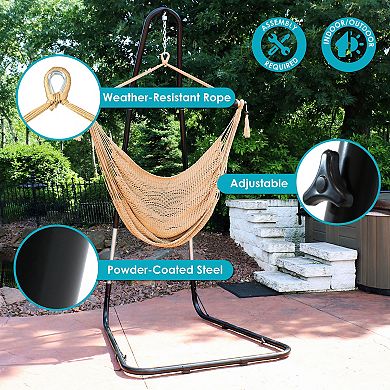 Sunnydaze Extra Large Hammock Chair with Adjustable Steel Stand - Tan