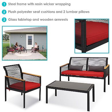 Sunnydaze Coachford 4-Piece Resin Rattan Outdoor Patio Set