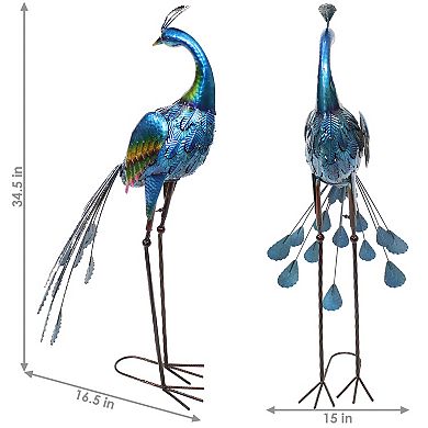 Sunnydaze Peacock Outdoor Metal Garden Statue - 34.5 In