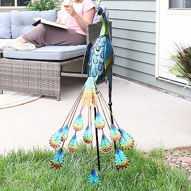 Sunnydaze Peacock Outdoor Metal Garden Statue - 34.5 In