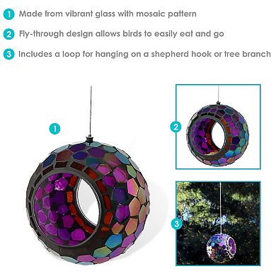 Sunnydaze Round Mosaic Fly-Through Hanging Bird Feeder - 6 in - Purple