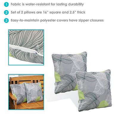 Sunnydaze Set of 2 Outdoor Throw Pillows - 16-Inch Square - Lush Foliage