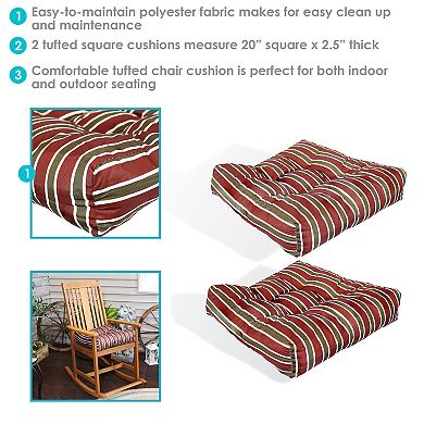 Sunnydaze Outdoor Square Tufted Seat Cushion - Red Stripe - Set of 2