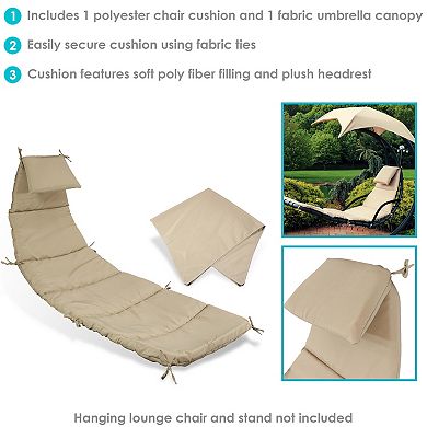 Sunnydaze Outdoor Hanging Lounger Replacement Cushion and Umbrella - Beige