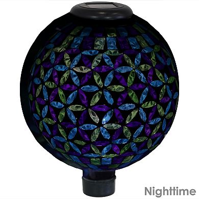 Sunnydaze Cool Blooms Glass Gazing Ball with Solar Light - 10 in - Set of 2