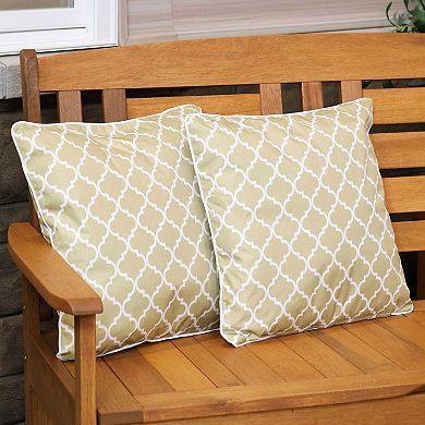 Sunnydaze Set of 2 Outdoor Throw Pillows - 16-Inch - Tan and White Lattice