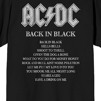 Men's AC/DC Back In Black Song List Tee