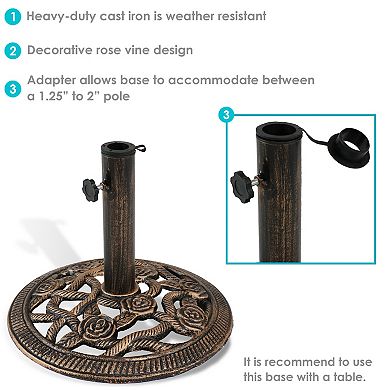 Sunnydaze 16" Rose Blossom Cast Iron Patio Umbrella Base