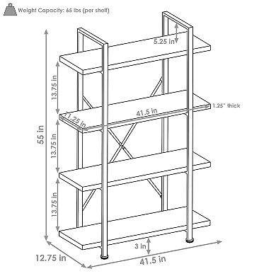 Sunnydaze 4-Tier Industrial Open-Shelf Bookshelf - Oak Gray