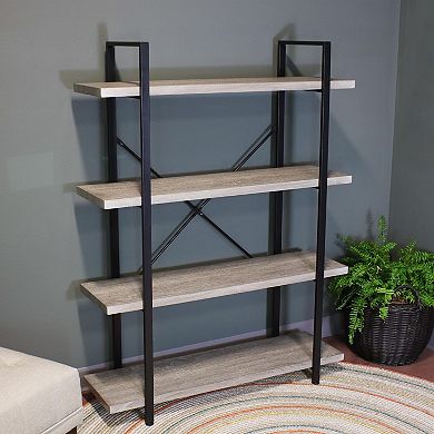 Sunnydaze 4-Tier Industrial Open-Shelf Bookshelf - Oak Gray