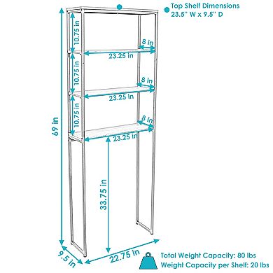 Sunnydaze 4-Tier Over-the-Toilet Bathroom Storage Shelf - 69"