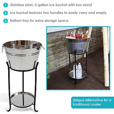 Sunnydaze Stainless Steel Ice Bucket Cooler with Stand and Tray