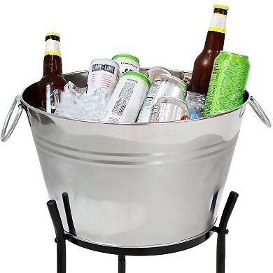 Sunnydaze Stainless Steel Ice Bucket Cooler with Stand and Tray