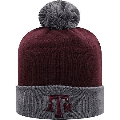 Men's Top of the World Maroon/Gray Texas A&M Aggies Core 2-Tone Cuffed Knit Hat with Pom