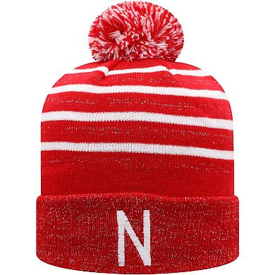 Women's Top of the World Scarlet Nebraska Huskers Shimmering Cuffed Knit Hat with Pom