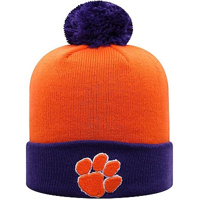 Men's Top of the World Orange/Purple Clemson Tigers Core 2-Tone Cuffed Knit Hat with Pom